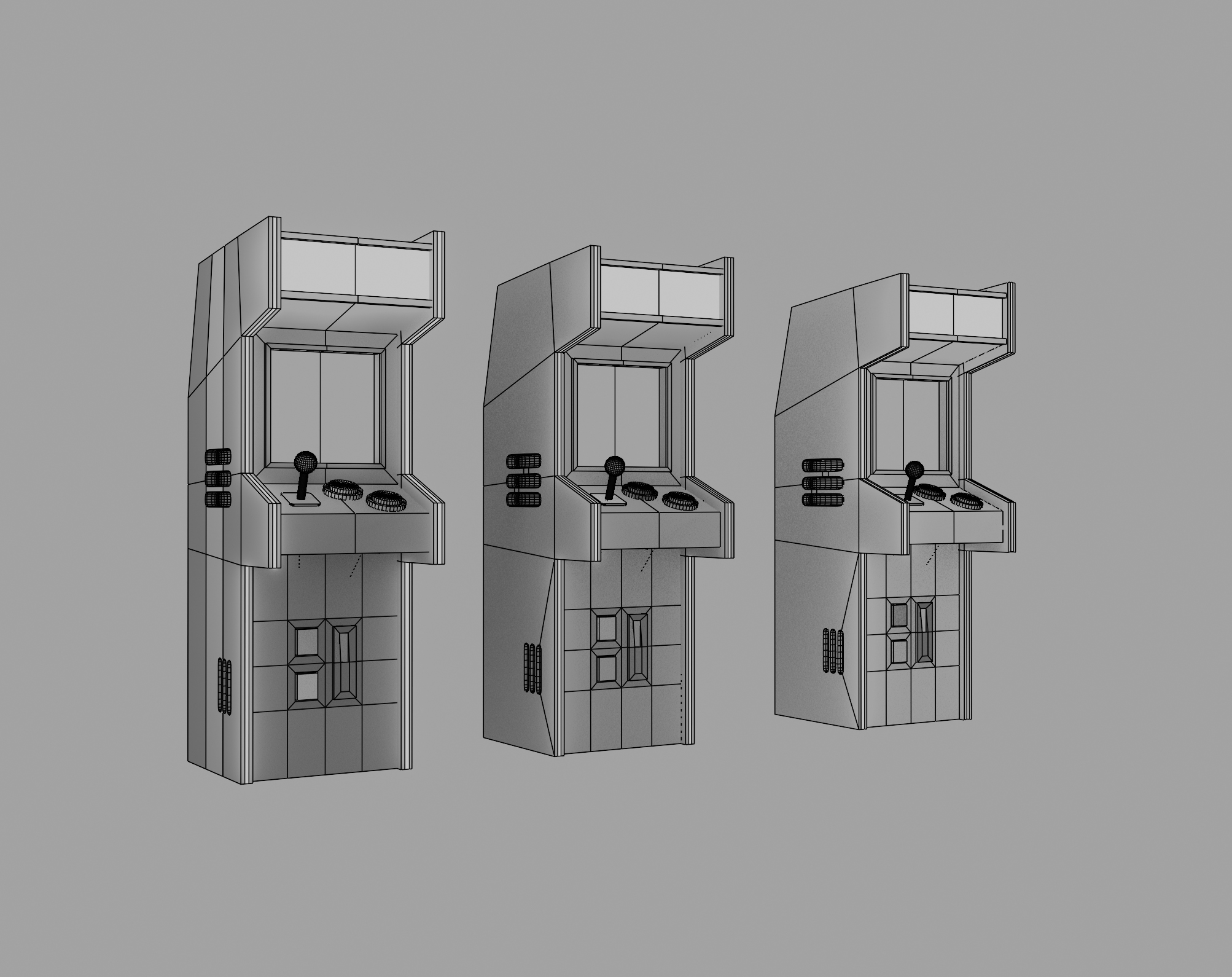 Arcade machines wireframe render showing topology and production mesh structure