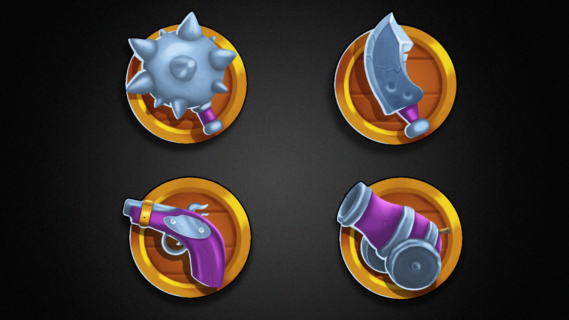 Stylized mobile game UI icon set sheet for interface design presentation