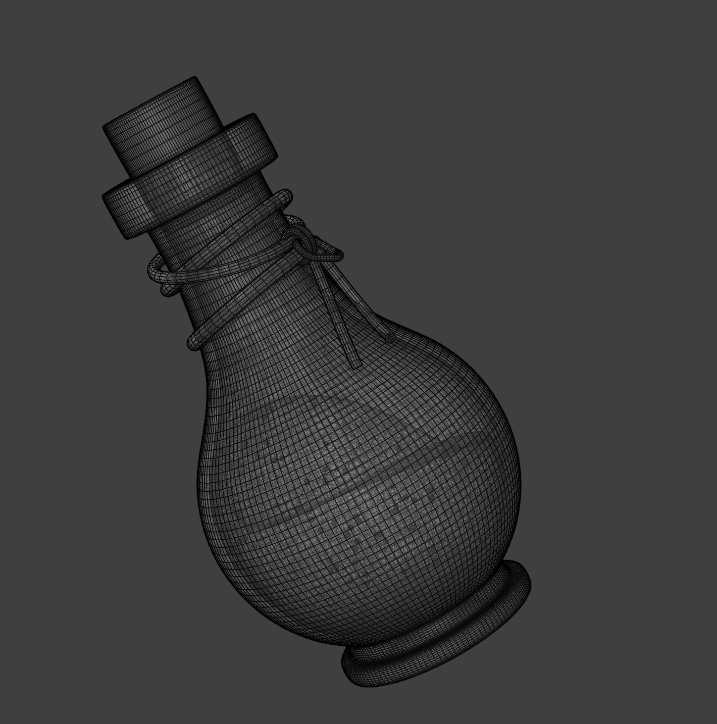 Wireframe render of the Arcane Potion Bottle demonstrating clean game-ready topology