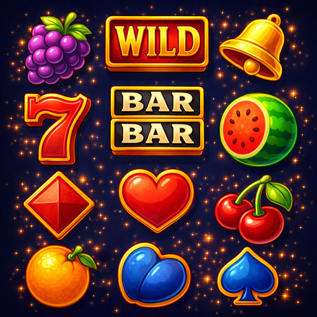 Complete Lucky Fruits slot symbol set with polished game icon artwork